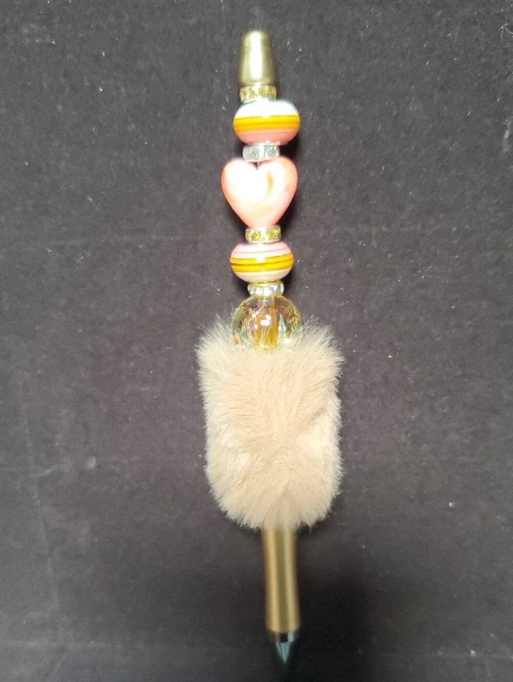 Fluffy Pink Heart & Peach Blue Fluff Beaded Pen READONABLE OFFERS ACCEPTED